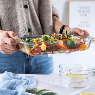悠米兔yomerto 透明玻璃盘子创意微波炉菜盘家用蒸鱼餐具水果沙拉盘方形