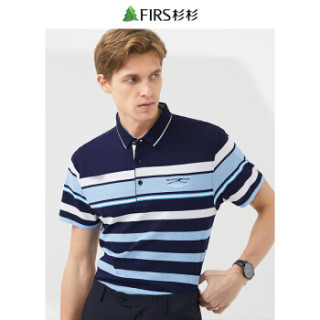 杉杉(FIRS)短袖POLO衫男 2019时尚翻领条纹男士休闲T恤 XMT7805211-2 蓝色 L(175/92A)