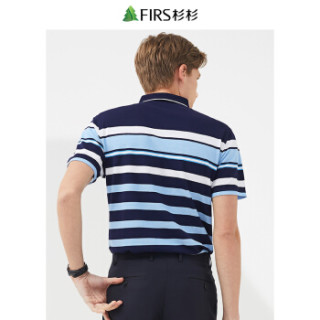 杉杉(FIRS)短袖POLO衫男 2019时尚翻领条纹男士休闲T恤 XMT7805211-2 蓝色 L(175/92A)