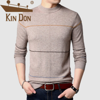 金盾(KIN DON)羊毛衫 男2019秋季新款中年百搭休闲圆领套头条纹长袖打底衫 QT2020-1- D39826 驼色 180
