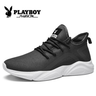 花花公子 (PLAYBOY)男士透气潮流轻便飞织运动休闲鞋 CX9554 深灰 42