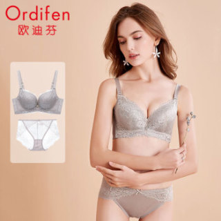 欧迪芬文胸套装19年新品性感蕾丝无痕内衣女上薄下厚聚拢美背女士胸罩乳罩套装 XB9104 珍珠米 B80/L