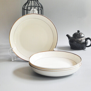鑫向前（唐吉一屋系列）中式陶瓷餐具纯白描金边浮雕饭盘8英寸4只碗具套装家用微波炉适用