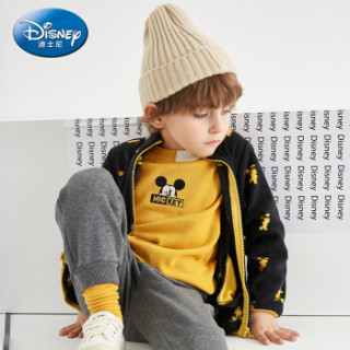 迪士尼 Disney 童装男童宝宝针织外套小孩上衣潮酷摇粒绒2019秋 DA931IE06 黑底黄米奇 100