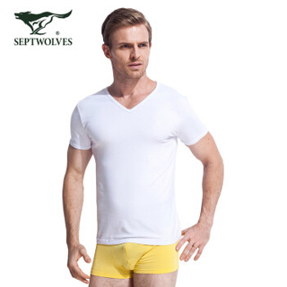 七匹狼背心男士短袖打底T恤男弹力棉修身型商务休闲夏季打底汗衫98714 白色 XL