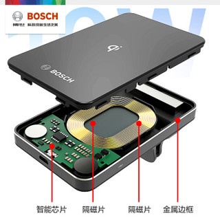 博世（BOSCH）车载无线充电手机支架 磁吸式充电支架 QI无线快充 苹果iPhoneX华为三星等 WM601黑色