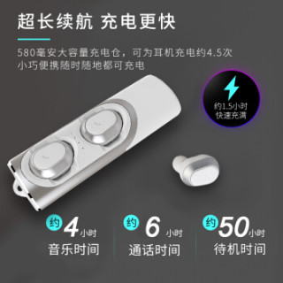 欧克士(OKSJ) XS 真无线蓝牙耳机 5.0双耳商务入耳式立体声 迷你运动跑步重低音苹果安卓手机通用 莹白色