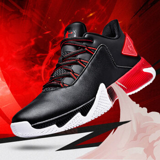 乔丹 篮球鞋男鞋高帮实战革面球鞋耐磨缓震运动鞋 XM3590109 黑色/极光红 39