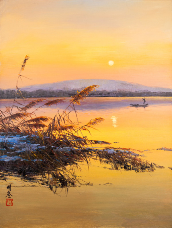 日出而作朱曜奎油画60x80cm