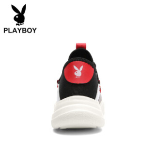 花花公子(PLAYBOY)透气网布运动跑步休闲鞋子男低帮百搭 PL611061 黑/灰 41