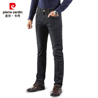 皮尔卡丹pierre cardin 牛仔裤男水洗修身弹力舒适时尚休闲直筒长裤子P1901黑色28码(2.1尺)