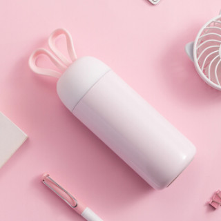 名创优品(MINISO) 男女士时尚便携杯子耳兔提绳保温杯350ml 粉色
