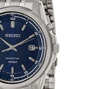 SEIKO 精工 KINETIC系列 SKA631 男士人动电能手表 42mm 蓝盘 银色不锈钢表带 圆形