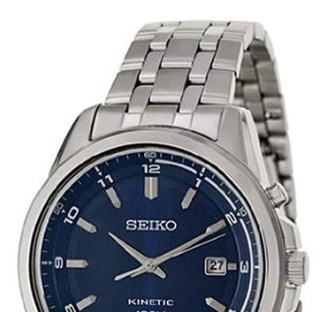 SEIKO 精工 KINETIC系列 SKA631 男士人动电能手表 42mm 蓝盘 银色不锈钢表带 圆形