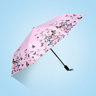 WILLIAM&KATE(威廉凯特)全遮光晴雨伞小巧轻便韩版小清晰黑胶小黑伞 粉色