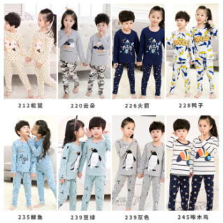 宝娜斯儿童睡衣男孩春秋季长袖棉质女童宝宝针织薄款公主小孩家居服套装卡通 247-蓝色熊头 男童 140