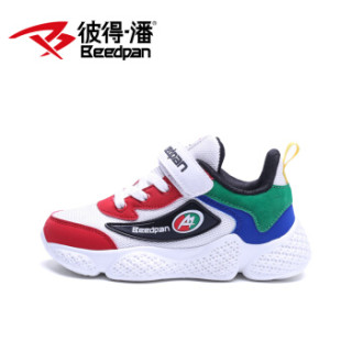 彼得潘儿童男春季新款网鞋透气休闲男童运动鞋子P6159 白红 34码/内长21.8cm