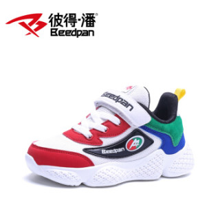 彼得潘儿童男春季新款网鞋透气休闲男童运动鞋子P6159 白红 34码/内长21.8cm