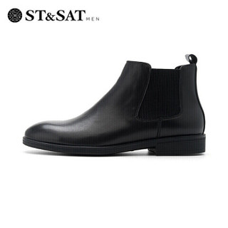 星期六男鞋（ST&SAT） 头层牛皮革切尔西短靴男 SS94125581 黑色 42