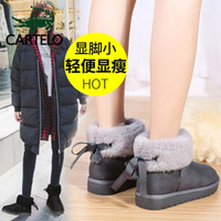 卡帝乐鳄鱼 CARTELO 雪地靴女时尚休闲加绒棉鞋韩版套脚保暖潮流 KDLJDXF6001 灰色 38