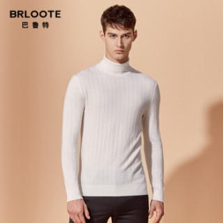 Brloote/巴鲁特 男士纯羊毛衫时尚休闲竖条纹针织衫男冬季高领羊毛打底衫 宝蓝 165/88A
