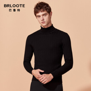 Brloote/巴鲁特 男士纯羊毛衫时尚休闲竖条纹针织衫男冬季高领羊毛打底衫 宝蓝 165/88A