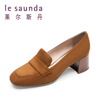 莱尔斯丹 le saunda 时尚优雅通勤OL职业复古圆头套脚高跟女单鞋 LS 9T58501 驼色 36