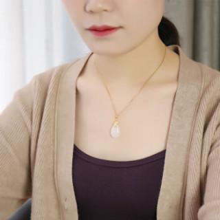 净心石 金镶玉和田玉吊坠 足金镶白玉水滴形玉坠
