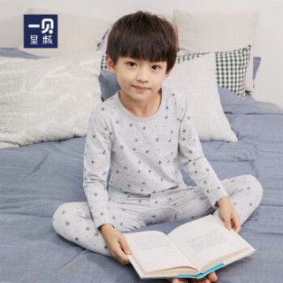 一贝皇城男童内衣套装秋衣秋裤2018新款中小童圆领睡衣雪花印花家居服1118315022 黑色 110cm