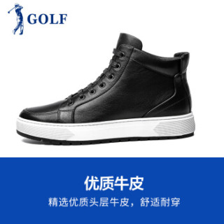 高尔夫（GOLF）男士圆头系带耐磨平底韩版时尚百搭休闲高帮鞋GM1809279 黑色 42