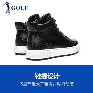 高尔夫（GOLF）男士圆头系带耐磨平底韩版时尚百搭休闲高帮鞋GM1809279 黑色 42