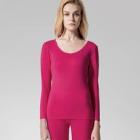 稻草人秋衣秋裤男士打底薄款莱卡棉毛衫女情侣保暖内衣套装 83801 玫红-女 M