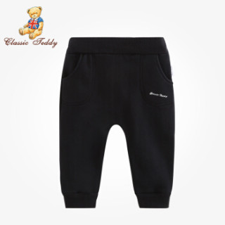 精典泰迪Classic Teddy童装自营儿童裤子男童运动裤长裤卫裤秋季新品 素色小口袋-黑色 110