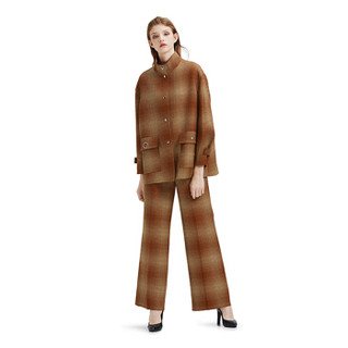 设计师品牌 LUCIEN WANG 棕色渐变格纹羊毛夹克 棕色格纹 L