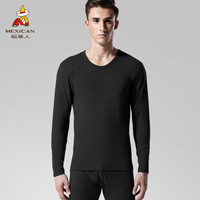 稻草人秋衣秋裤男士打底薄款莱卡棉毛衫女情侣保暖内衣套装 83901 黑色-男 L