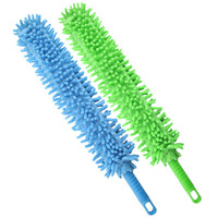 天气不错 除尘掸擦车洗车棚顶轻松掸车家两用雪尼尔加长可弯曲掸子 两条装（蓝+绿）汽车用品