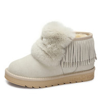 骆驼（CAMEL） 女鞋 纯色流苏可爱兔毛雪地靴 A74502628 米白 35