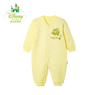 迪士尼(Disney)婴儿衣服秋冬新款爬服男女宝宝前开扣保暖连体衣174L729 浅黄 90cm
