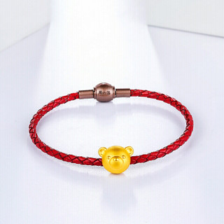周六福 珠宝女款3D硬金可爱小熊黄金转运珠手绳  定价AD162831 红色皮绳