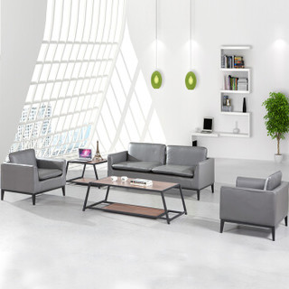 隆旭 办公家具办公沙发茶几组合办公室简约会客接待沙发商务皮沙发 灰色 西皮3+1+1 6017