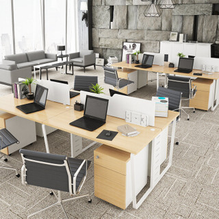 好事达易美 职员办公桌 1.4米单人工位F款白色+浅木纹色FBM04