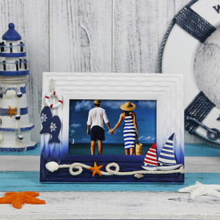 得印(befon)蓝色相框 6英寸像框 地中海风格 海洋照片摆台 欧式创意相片架 海滩沙滩贝壳海星帆船