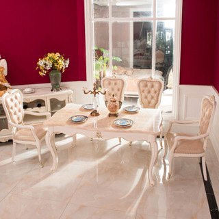 中伟ZHONGWEI欧式餐桌 豪华餐桌 天然大理石实木长方形餐桌椅组合餐桌+有扶手椅子*6