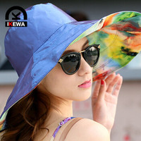 艾可娃（IKEWA）ZYM0054 夏遮阳帽女大沿太阳帽双面防晒沙滩帽子 藏青色