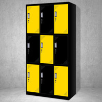 奈高彩色更衣柜多门柜员工柜带锁储物柜存包柜浴室员工柜九门更衣对角黄色0.8mm