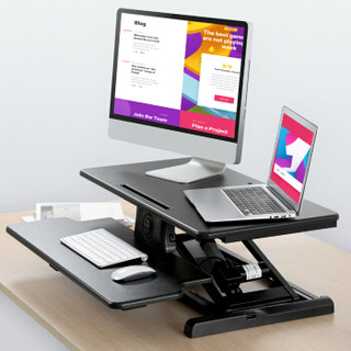 Brateck 站立办公电动升降电脑桌 台式笔记本学习办公桌 可移动折叠式工作台书桌 笔记本显示器支架台T52黑
