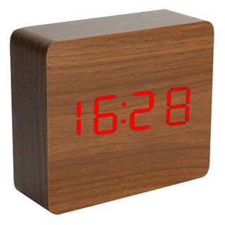 康巴丝（Compas）闹钟 客厅床头LED创意静音声控夜光电子时钟时尚木质钟表 HX-0811深木红字