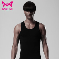 猫人 背心男弹力修身无袖t恤夏季纯棉打底汗衫SQF205001 黑色 L(170/95)