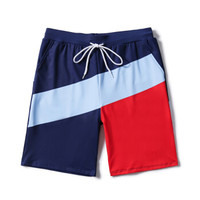 亦美珊 YI MEI SHAN沙滩裤男宽松大码五分速干加肥加大情侣海边度假泡温泉泳裤 YMS186018 红蓝条纹 M