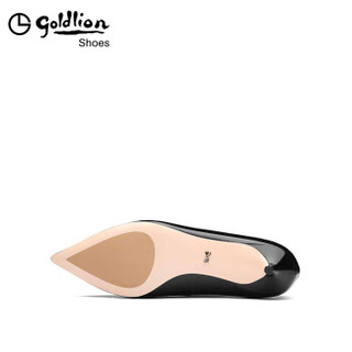 金利来（goldlion）尖头细中猫跟职业女士单鞋8120032010Q-黑色（牛漆皮）-37码